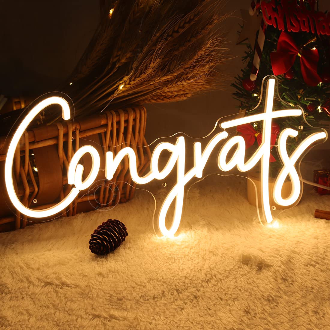 Sylhome Led Neon Light Sign - Congrats For Wedding/Birthday/Graduation - Warm White - 15.8 X 7.4 - Indoor Decor - Model Ns-Rc5Vd