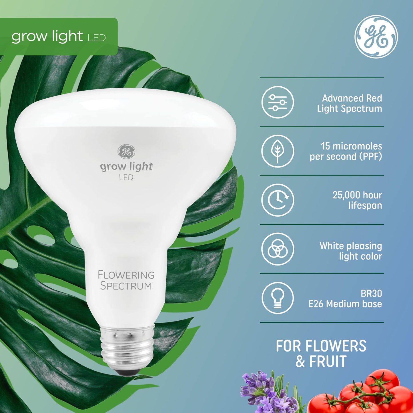 GE Grow Light for Plants, LED Bulb, Advanced Red Light Spectrum, 2 Pack, Plastic, Flowers & Fruit