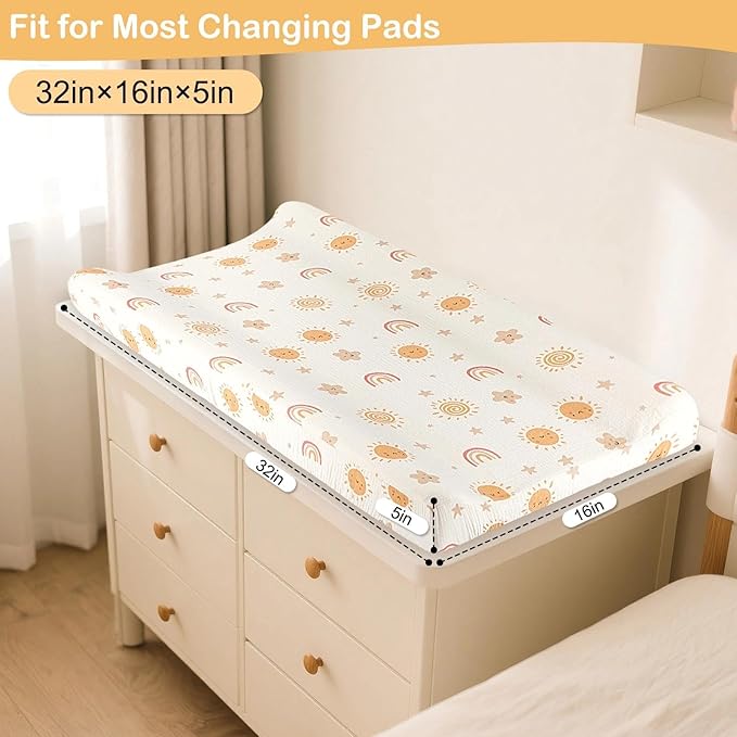 Basumee Muslin Changing Pad Cover Waterproof 2 Pack Baby Changing Table Covers for Boys and Girls Soft Breathable Nursery Diaper Change Table Cover Pad Fits 32"x16", Brown