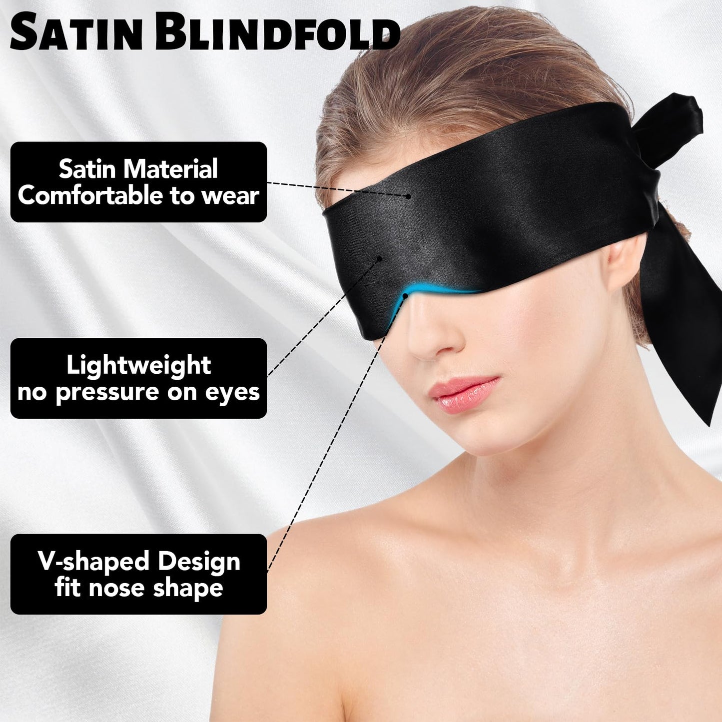 2Pcs Satin Eye Mask Sleep Mask, Adjustable Blindfold Soft Satin Eye Covers Blind Fold Valentine's Day Gifts for Women for Travel, Nap, Meditation,150cm/59inch (Black)