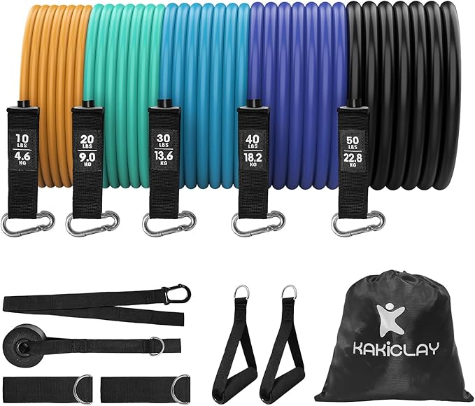 Resistance Bands Set with Separate Outdoor Anchor, KAKICLAY Exercise Bands for Indoor and Ourdoor Use, Versatile Resistanc...