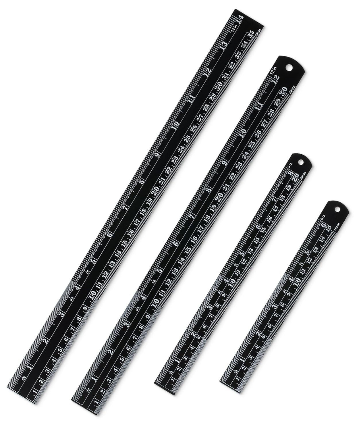Mr. Pen- Stainless Steel Ruler, 4 pcs, 6", 8", 12", 14", Black, Imperial & Metric Measurements, Metric Metal Ruler Set, mm Ruler, Metal Rulers, Small Metal Ruler Metal Straight Edge, Centimeter Ruler