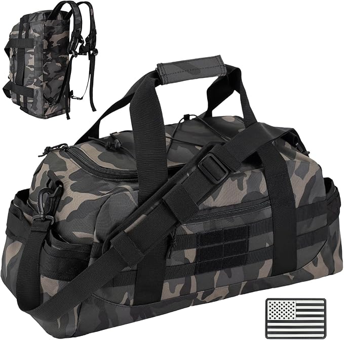Hannibal Tactical 35L Large Duffle Bag, 3-in-1 Tactical Backpack MOLLE Pack for Sports/Gym/Outdoor, Black Camo