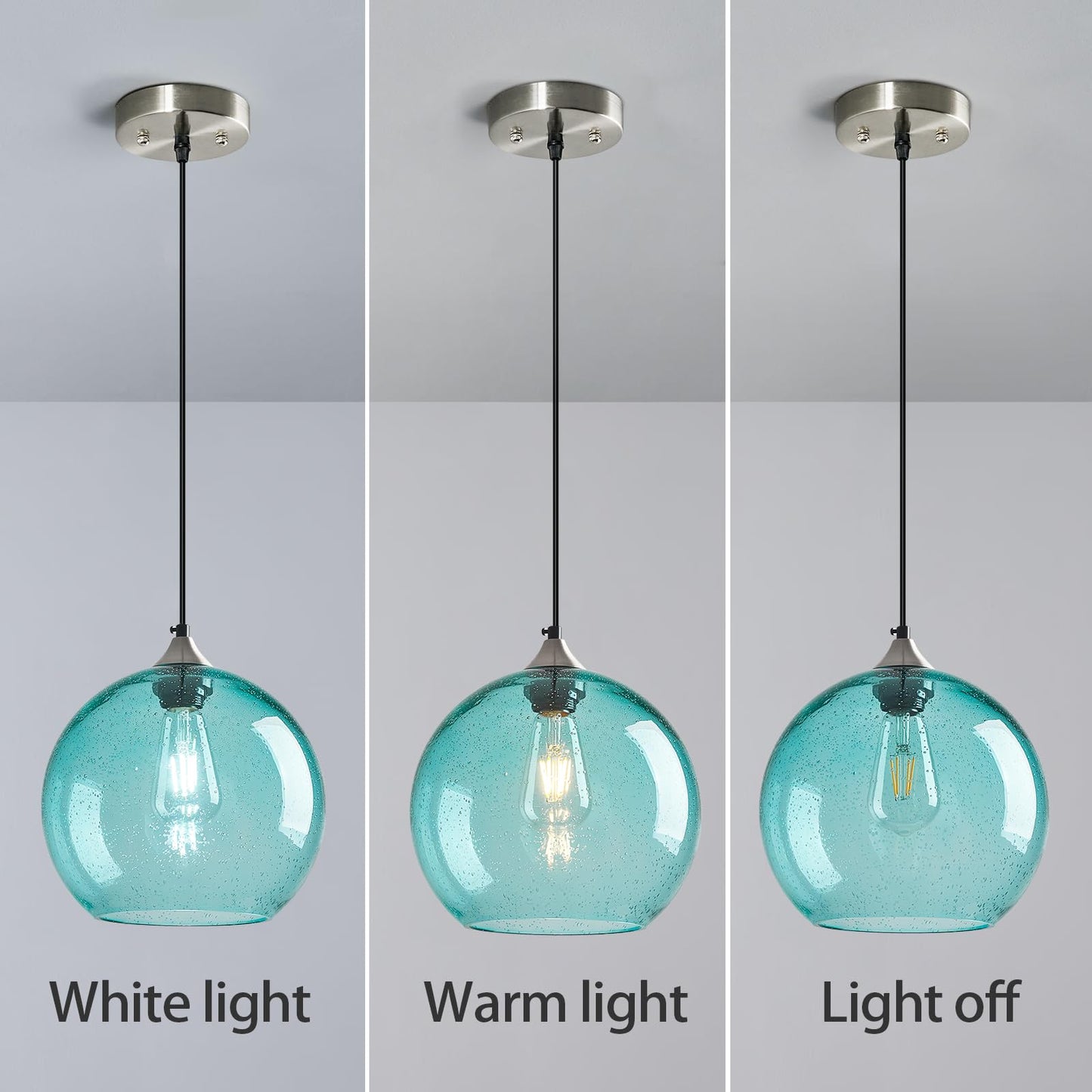 Lbsqj Light Blue Glass Pendant Lights Kitchen Island Globe Pendant Light Fixtures Modern Pendant Lighting For Bedroom Living Dining Room Light Fixture (9.84 In  1 Pack)