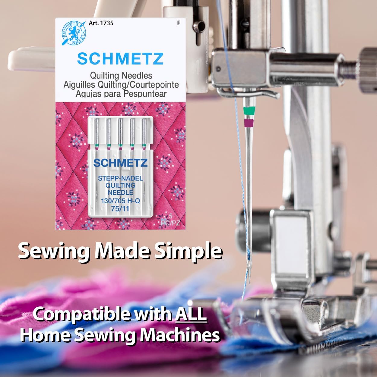 SCHMETZ Quilting Needles - Size 75/11, 5-Needle Cards, Pack of 5