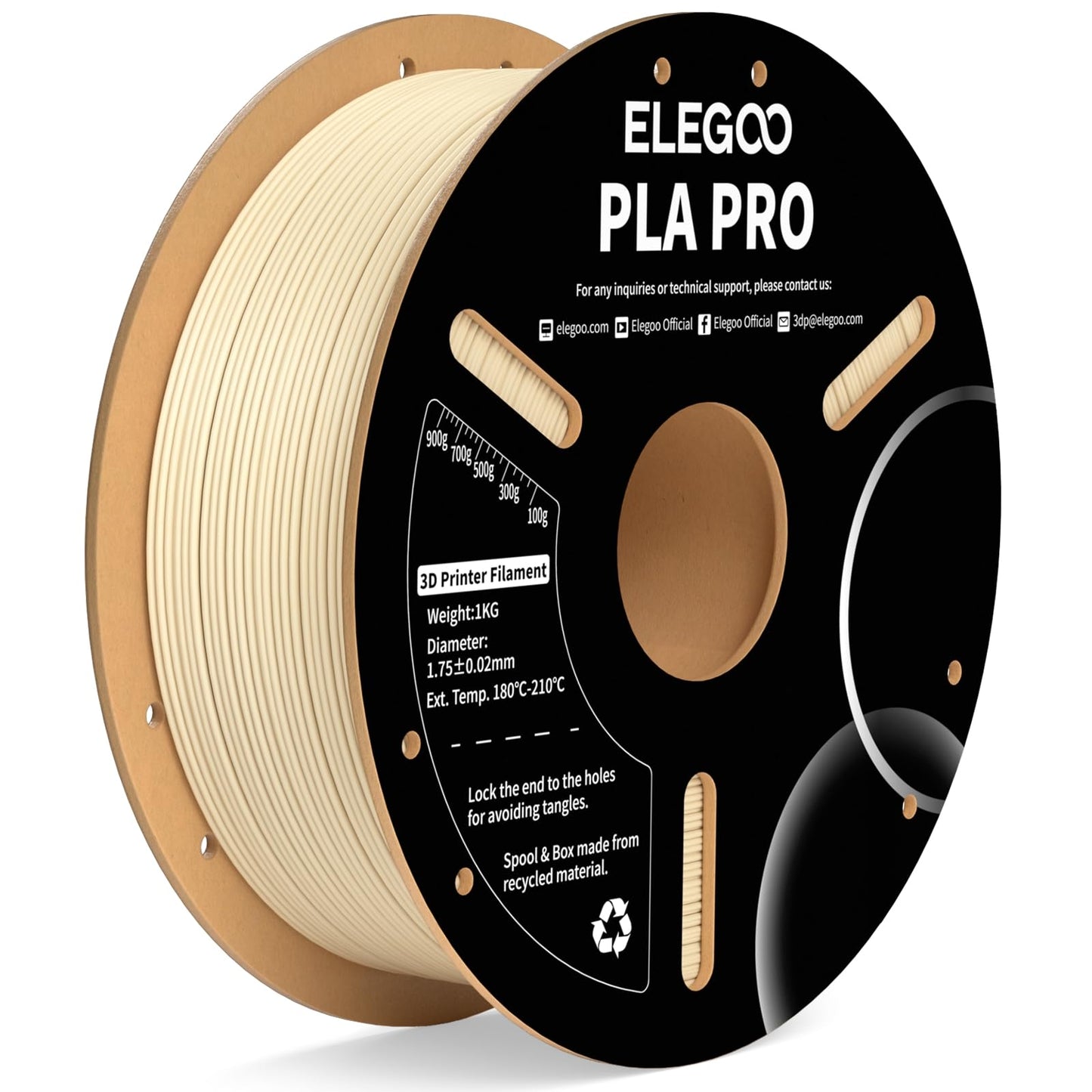 ELEGOO PLA PRO Filament 1.75mm Beige 1KG, 250mm/s Printing Speed Improved Rigidity 3D Printer Filament Dimensional Accuracy +/-