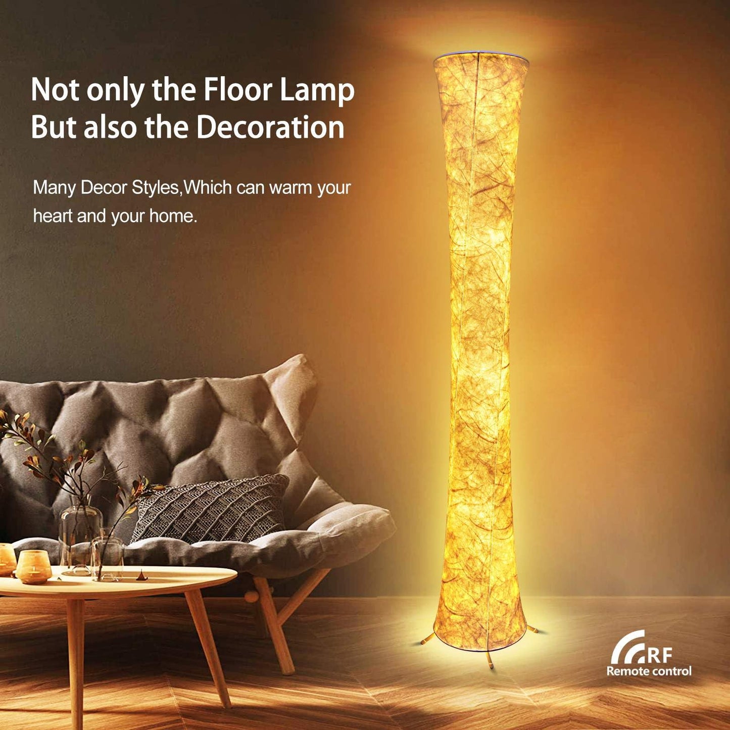 yinghuochong LED Floor Lamp, 61in  Dimmable, 3 Color Temperatures, Remote & APP Control, Modern Design, Tyvek Fabric Shade
