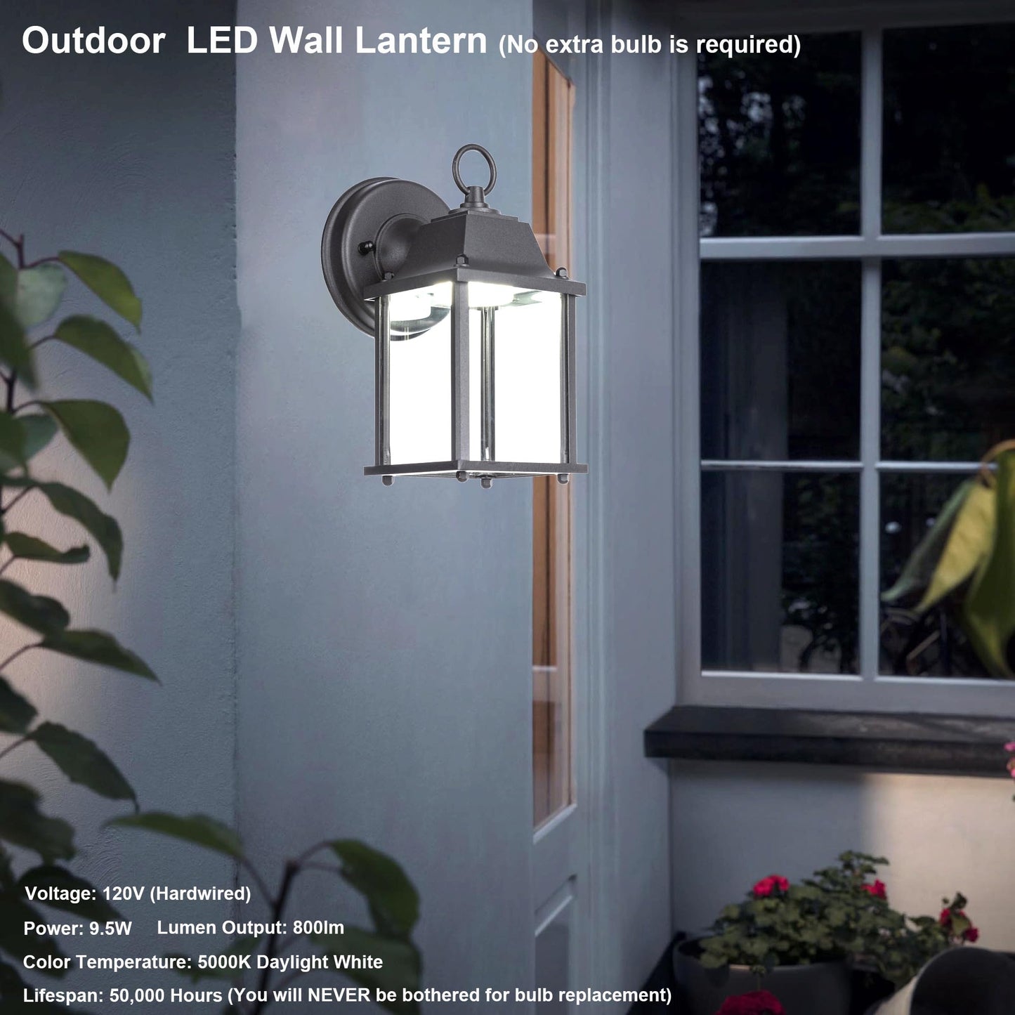 LIT-PaTH Outdoor LED Wall Lantern, 5000K Daylight White, 800 Lumen, Aluminum, Black Finish, 2-Pack, Model LT-WL01350K
