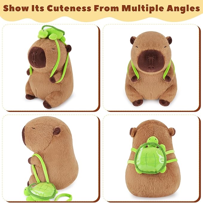 Achwishap Capybara Plush With Turtle Backpack - Cute Stuffed Animal Toy, Soft and Kawaii Plushies Gift for Kids and Adults (10")