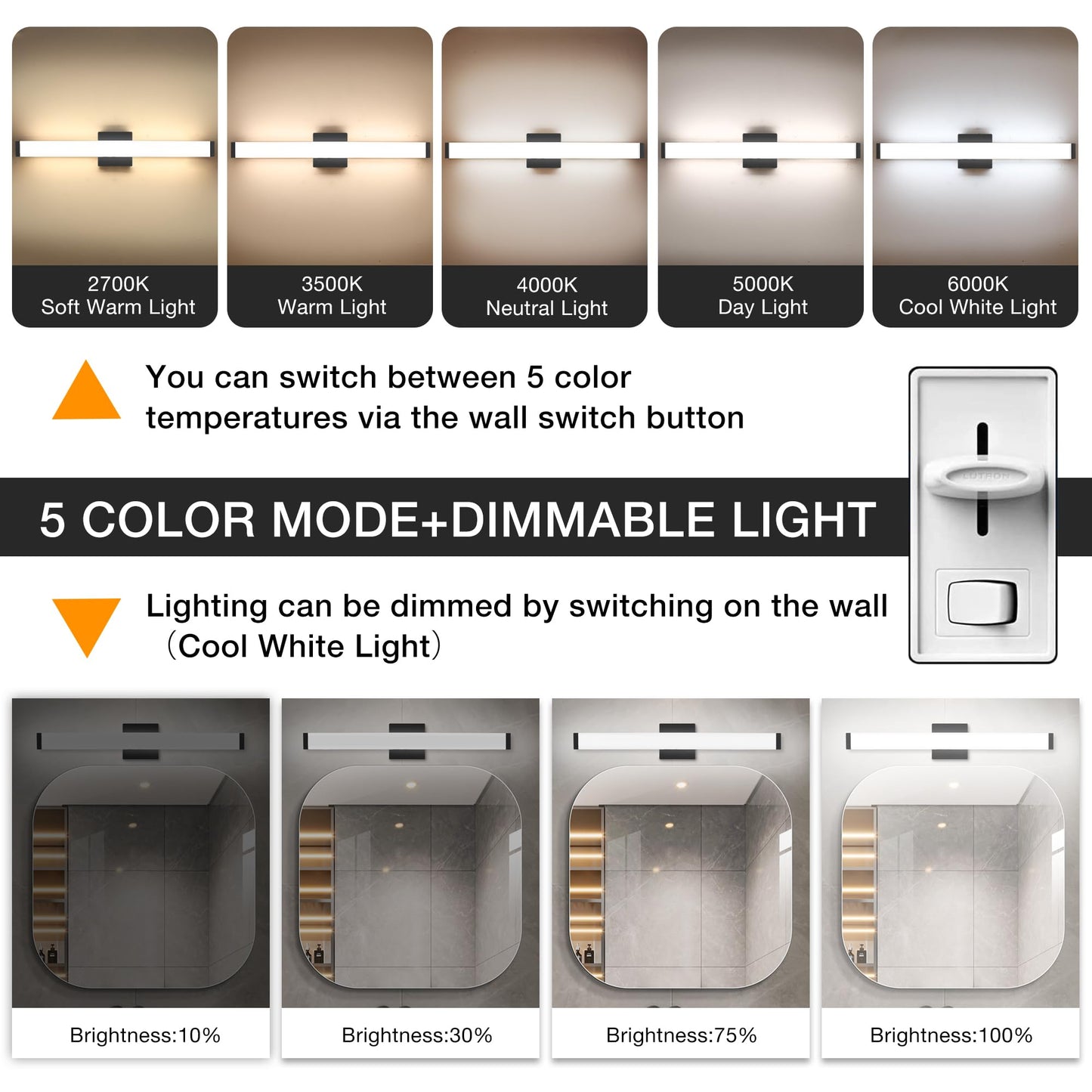 YHTlaeh Bathroom Vanity Light LED 24 inch 14W 4000K Matte Black Square Wall Fixture Model 7610