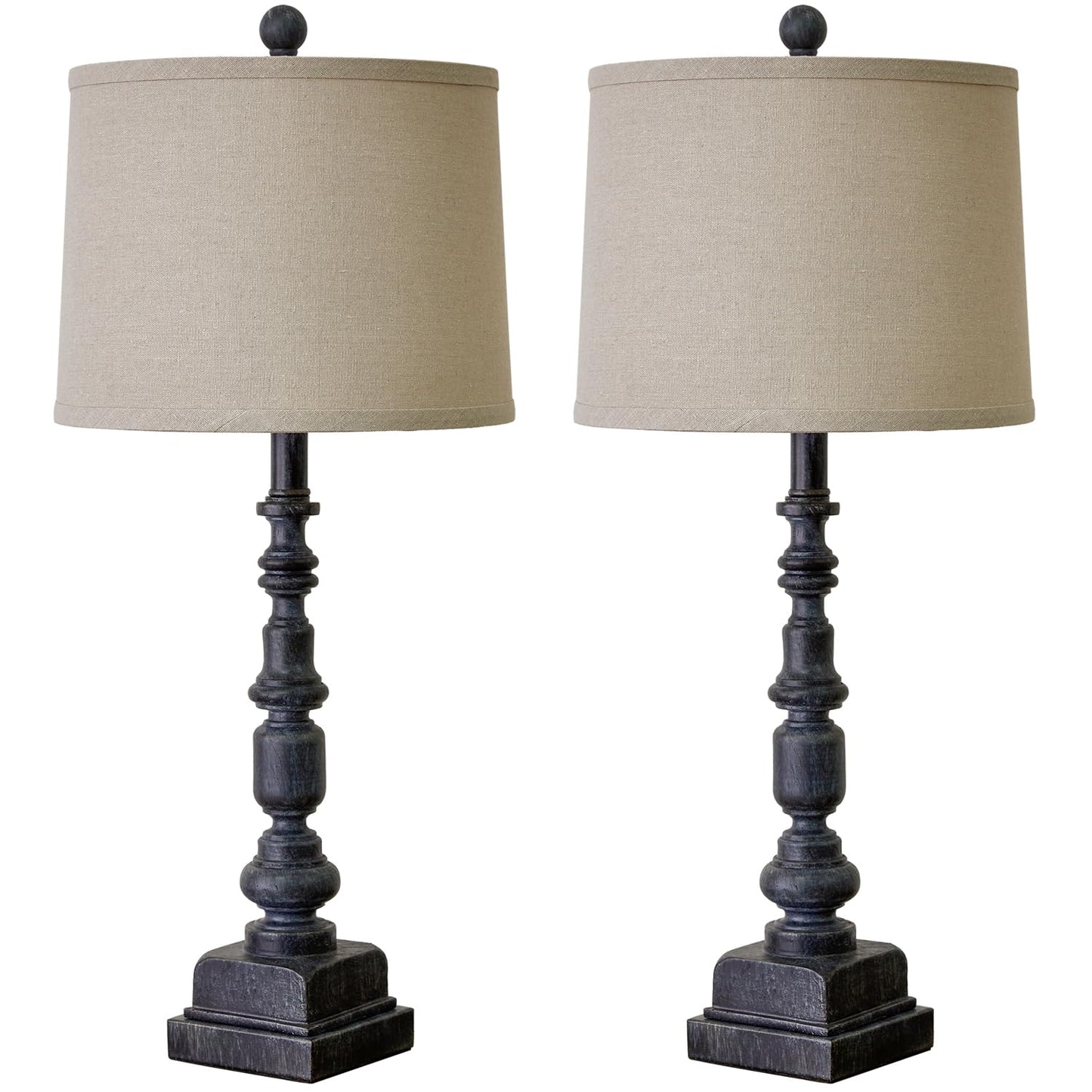 Oneach Vintage Farmhouse Usb Table Lamps Set Of 2, 27.75”, Antique Black Resin, Traditional Nightstand Lighting For Living Room & Bedroom