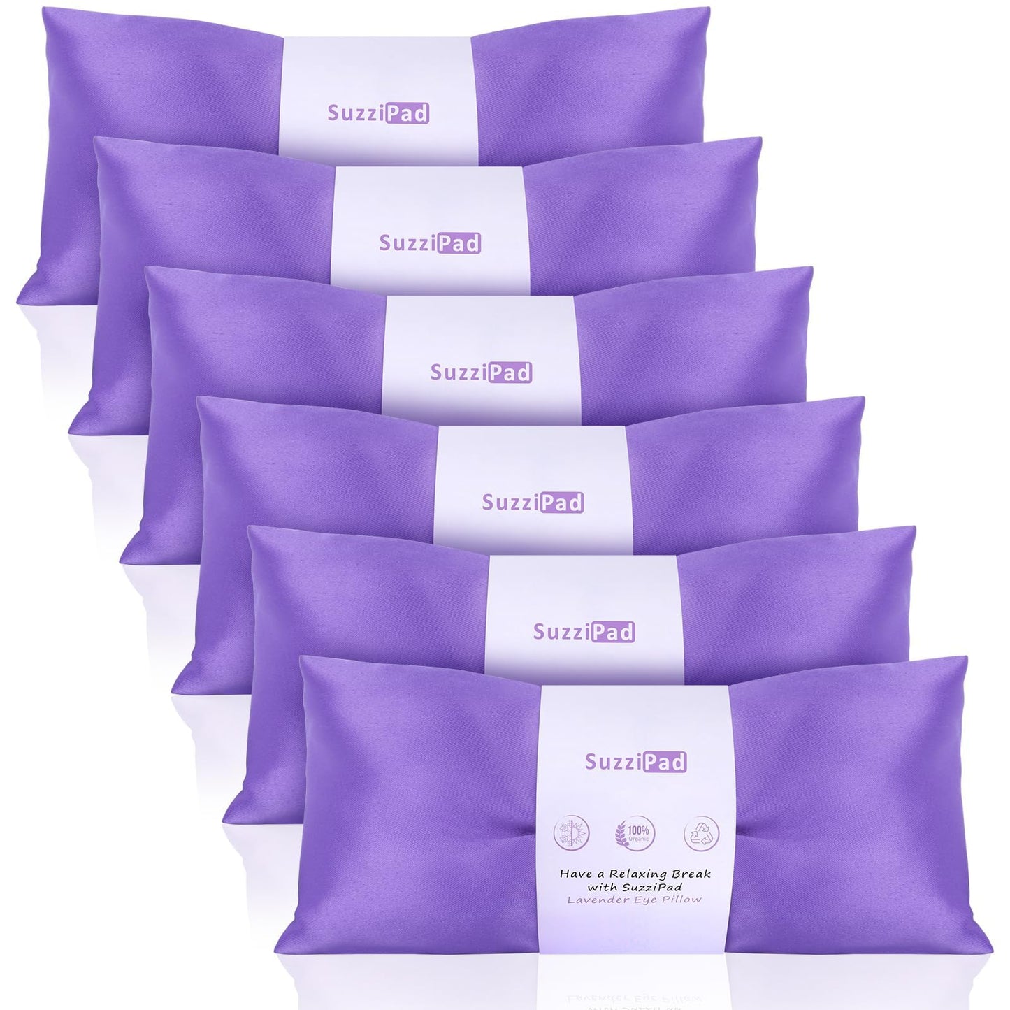 SuzziPad Lavender Eye Pillows for Relaxation with Aromatherapy, Weighted Mask for Sleeping, Hot & Cold Therapy Compress for Dry Eyes, Yoga Meditation Pillow, Purple, 6 Packs