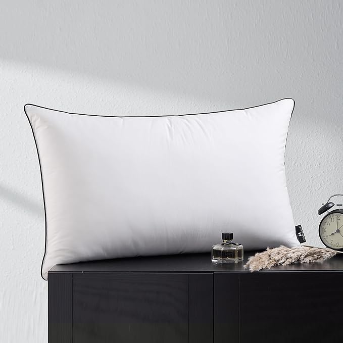 Luxury Goose Down Bed Pillows for Sleeping, 1 Pack White Hotel Soft Feather Down Pillow with Airyfil™ Fillings, Medium Firm for Back, Stomach, Side Sleepers (Queen Size, 20 × 30 in.)