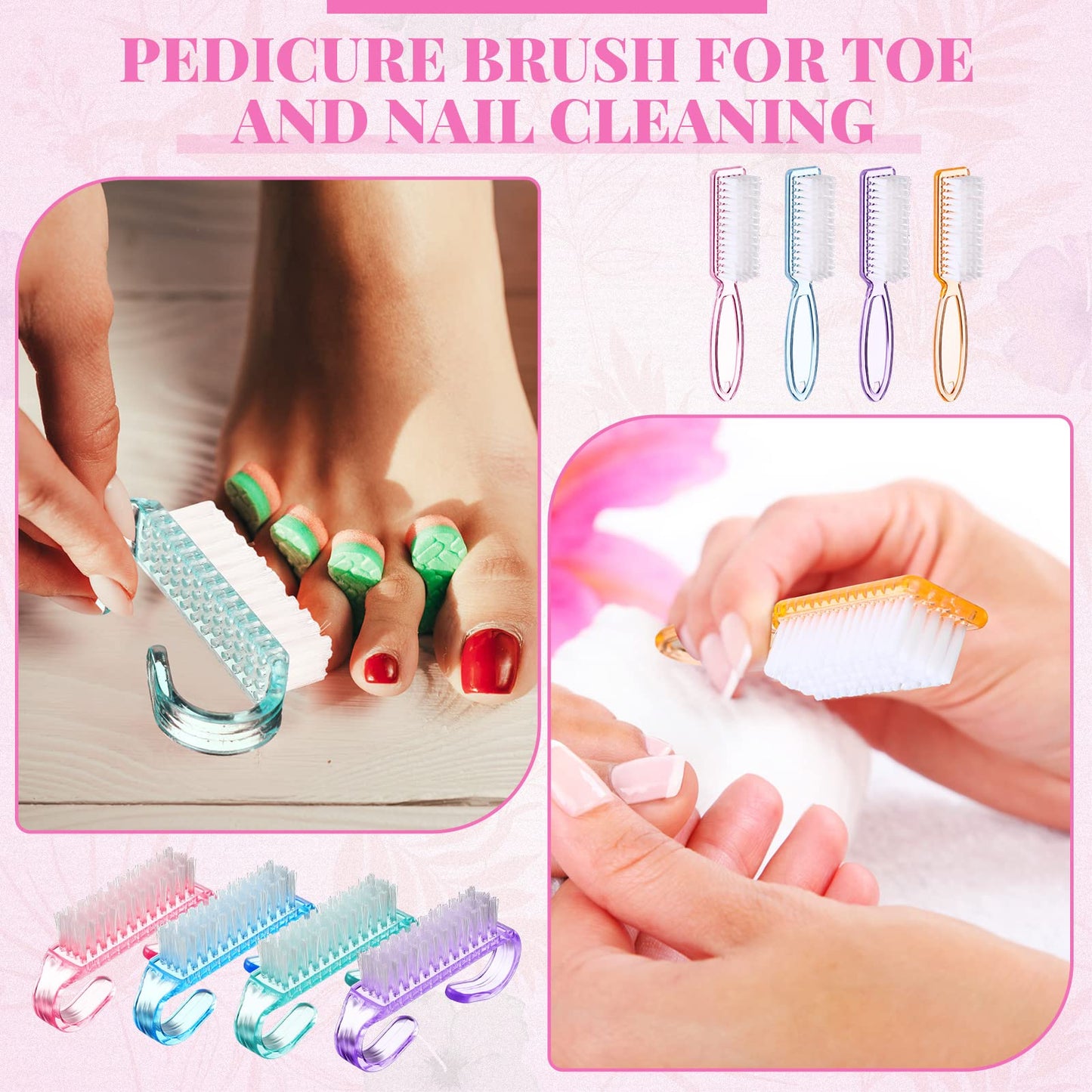 Patelai 200 Pcs Handle Grip Nail Brush Bulk Colorful Nail Scrubber Fingernail Brushes Hand Toes Cleaning Brushes Pedicure Scrubb