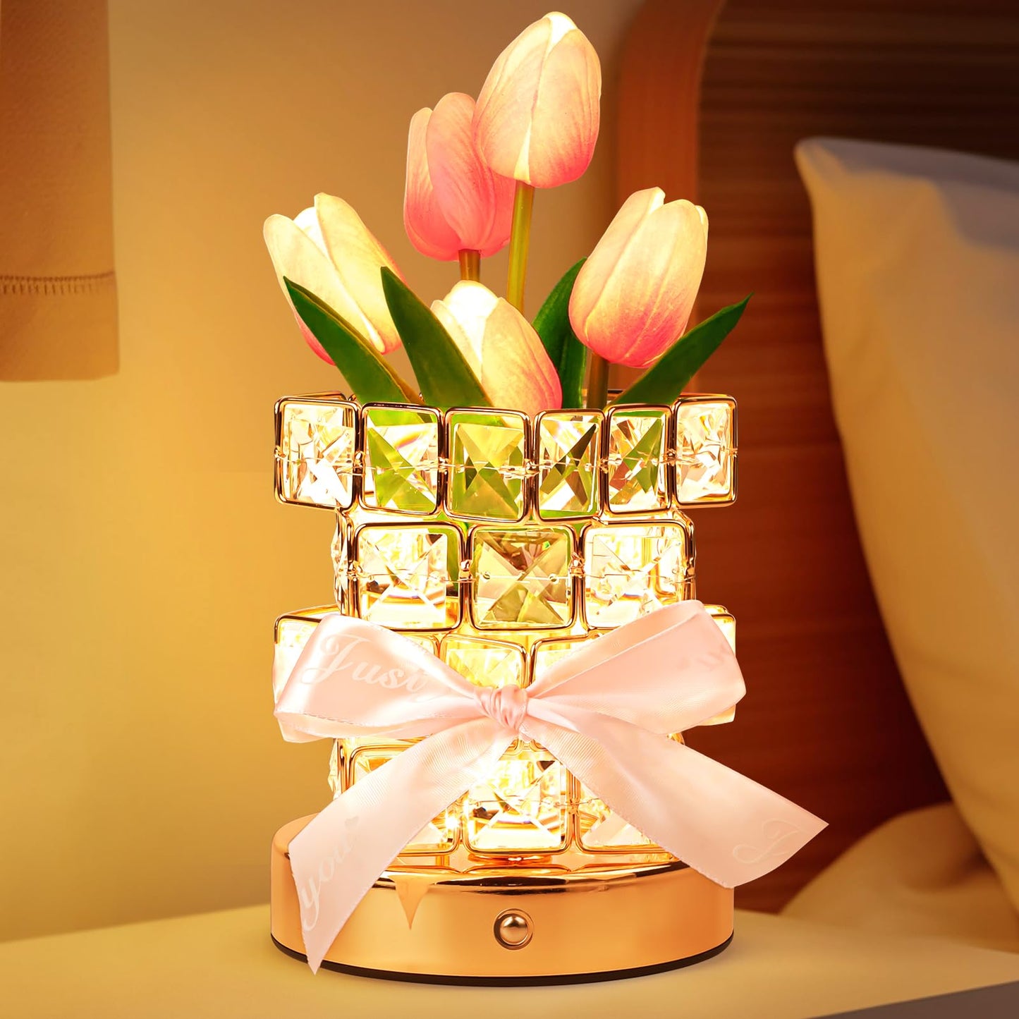 Tulip Flower Lamp Gifts For Women: Rechargeable Cordless Touch Crystal Table Lamp  Battery Powered Small Night Light  Mothers Day Birthday Present For Mom Grandma  Kitchen Bedroom Office Decor