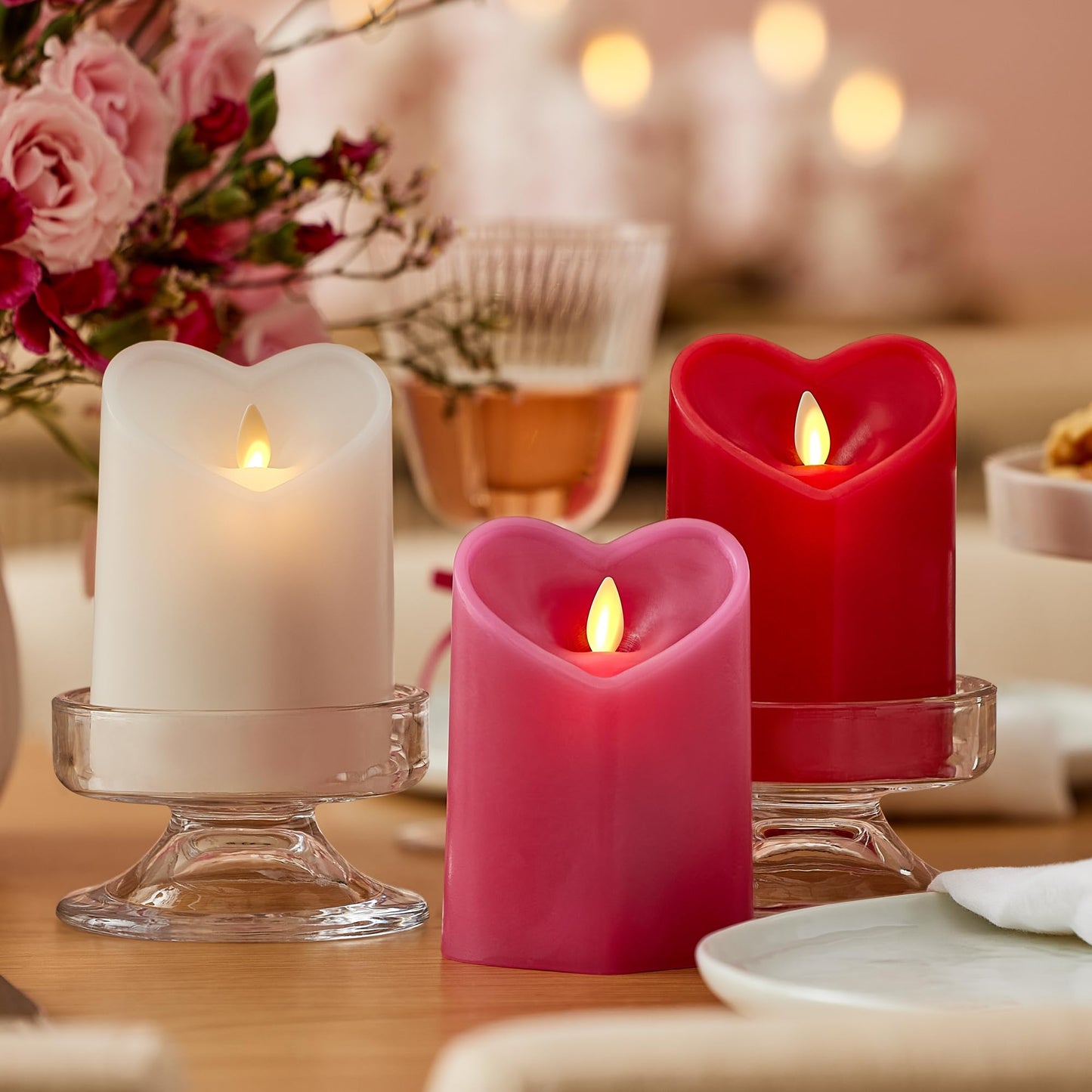 Luminara White Heart Shaped Pillar Candle - Flickering Real-Flame Technology - Remote Ready - Romantic Valentine's Collection - 3.5" x4.5"