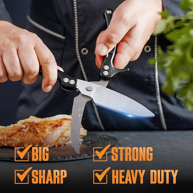 Poultry Shears, Kitchen Shears Heavy Duty for Food With Anti-Slip Handle & Safety Lock, Meat Scissors, Chicken, Lobster, Quail, Fish, Food Cutting Scissors, Bone Cutter (Ultra shears Black)