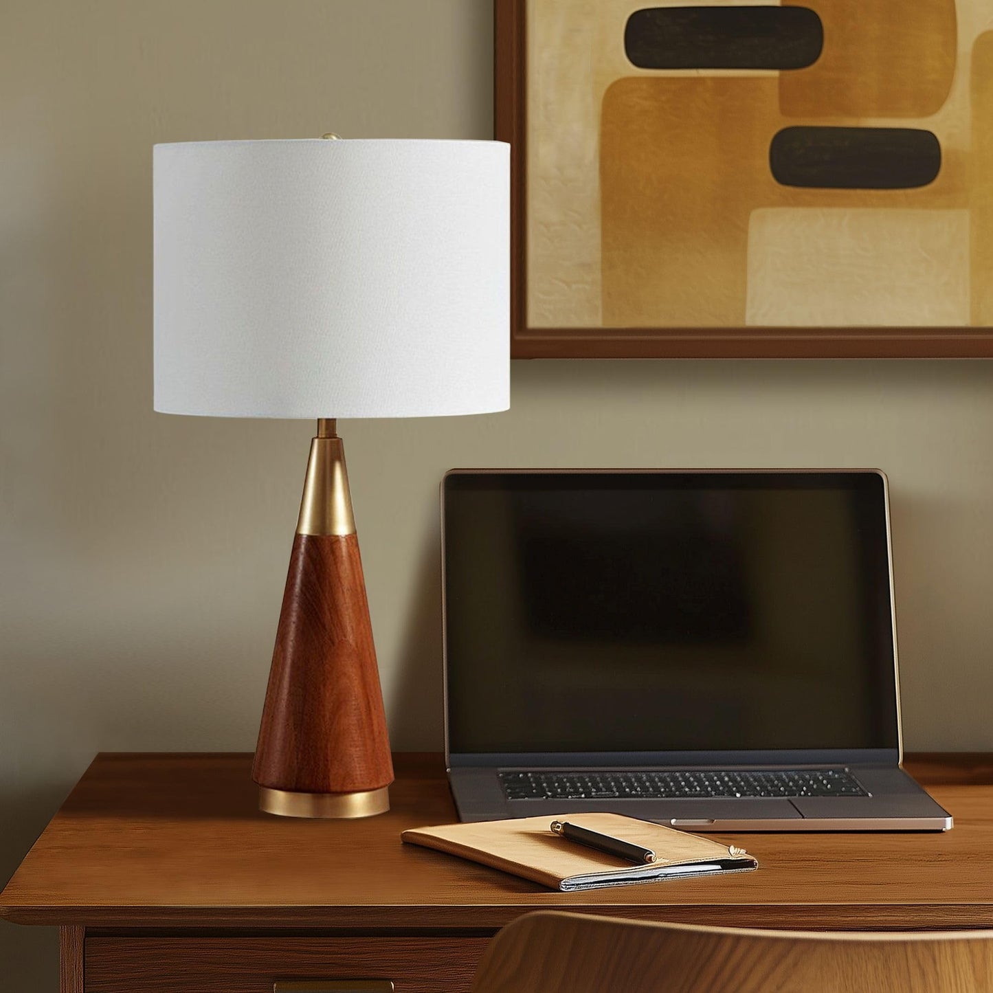 Ink+Ivy Chrislie Gold White Mid Century Modern Table Lamp, 13.5W X 13.5D X 26H, Rubber Wood & Iron, Model Ii153-0006