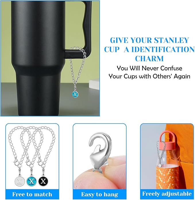 Letter Accessories for Stanley Cup,6PCS Initial Name ID Personalized Handle Personalized Handle Decor Set DIY Identification Handle Letter for Stanley Tumble (X/White/Black/Blue)
