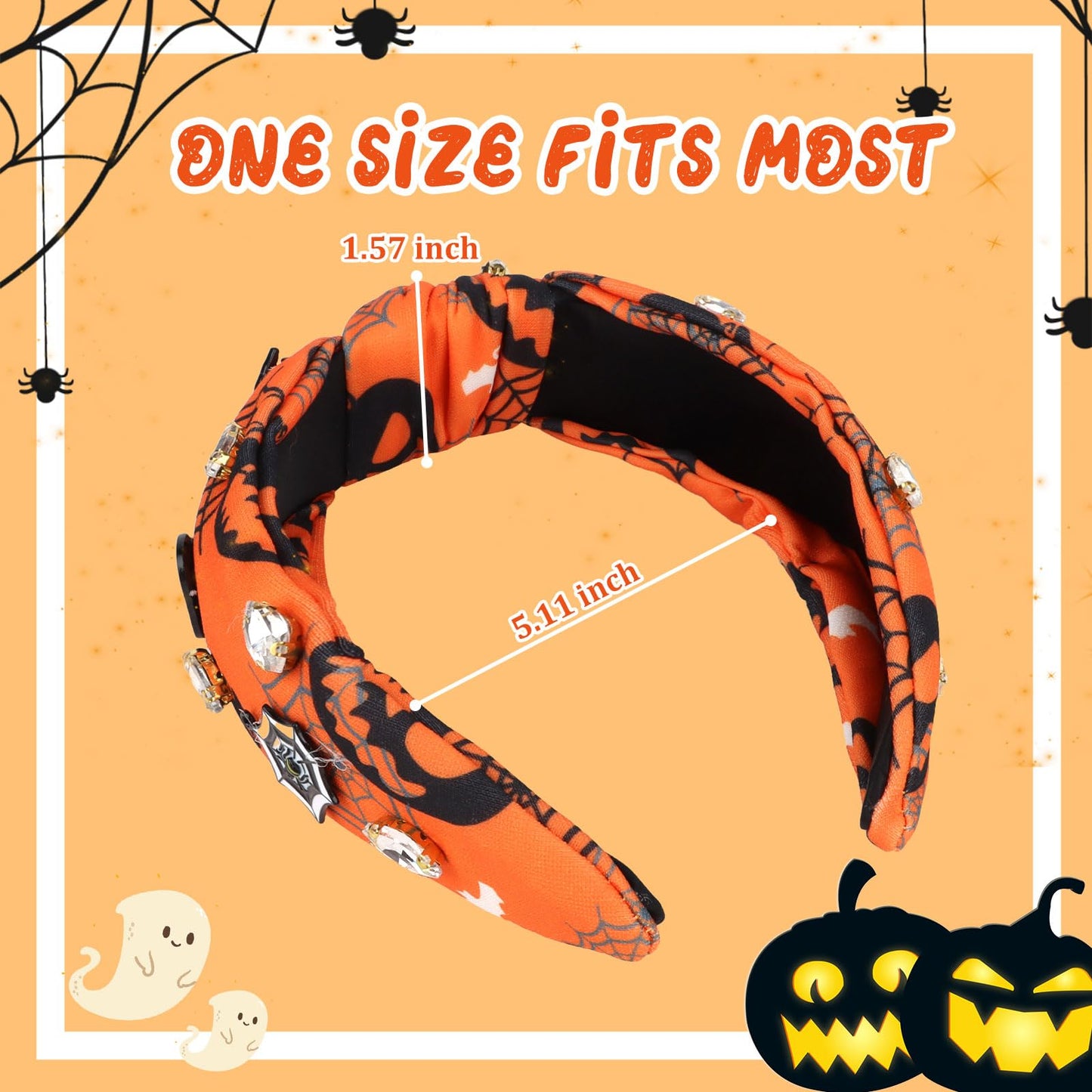 YARIEW Halloween Knotted Headbands for Women Boo Pumpkin Rhinestone Spider Ghost Headband for Women Fashion Headband Hair Access