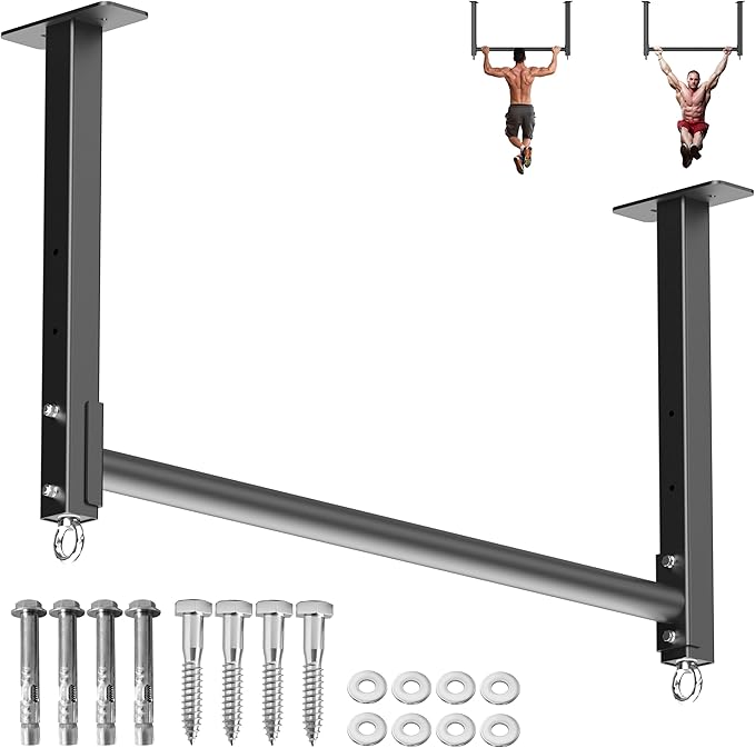 HWOOUSA Ceiling Mounted Pull Up Bar, Heavy Duty 700 LBS Multi Grip Pull Up Bars, 16"/24" Rafter Chin Up Bar, Ceiling Joist...