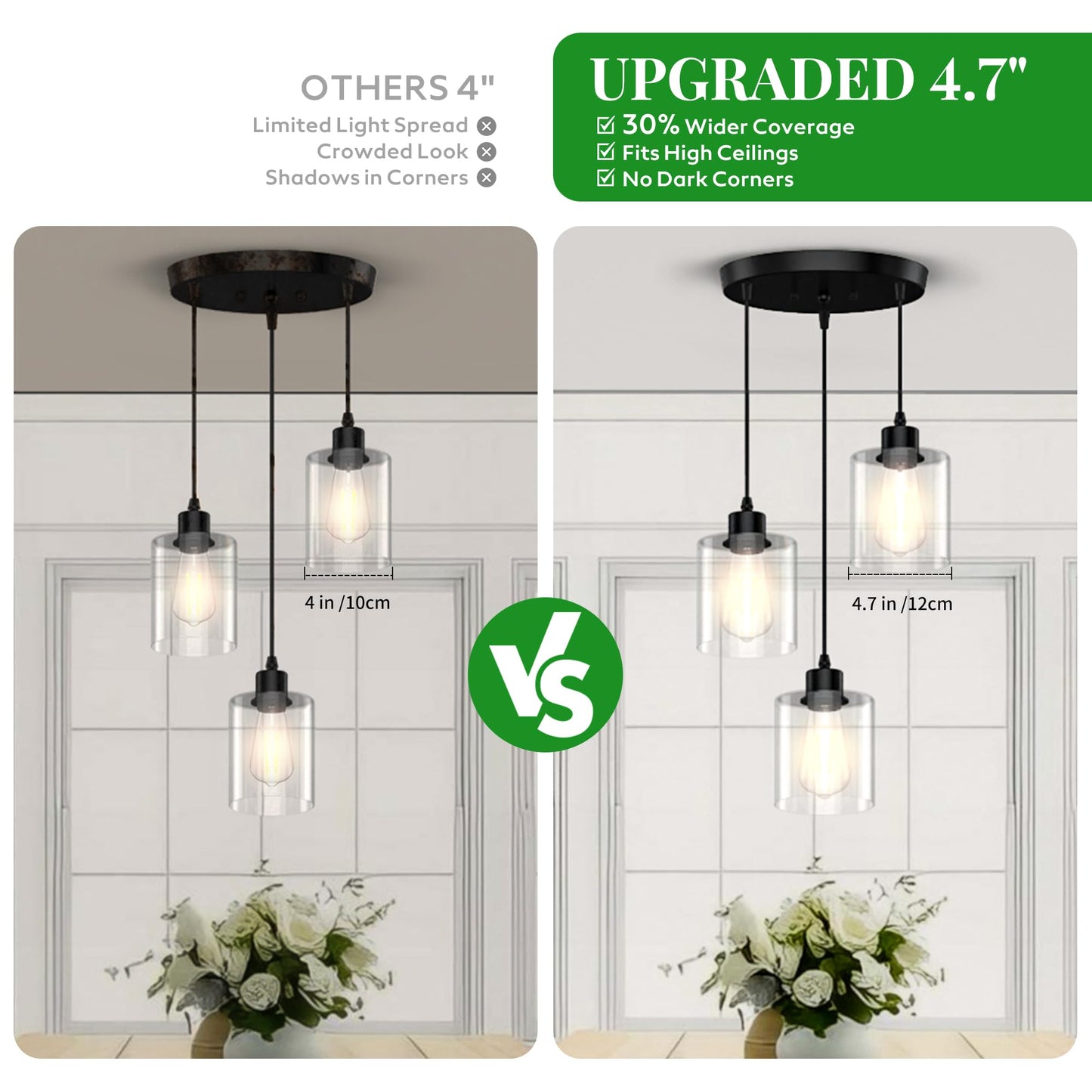 Phaosio 3-Light Pendant Lighting For Kitchen Island  Dining Room  Hallway  Foyer  Entryway  Matte Black Ceiling Light Fixture With Clear Glass And Upgraded 4.7 Shades