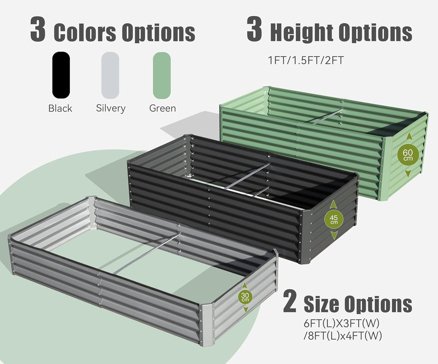 Domi Galvanized Raised Garden Bed, Outdoor Planter Garden Boxes Large Metal Planter Box for Gardening Vegetables Fruits Flowers, Silvery (6x3x2ft)