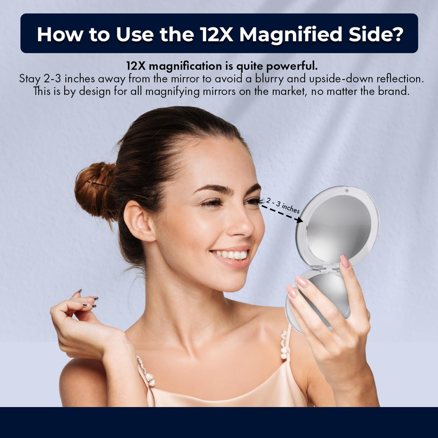 MIRRORVANA Small 12X Magnifying Travel Makeup Mirror, Dual-Sided 12X/1X, Foldable and Lightweight, Portable Compact Mirror Desig