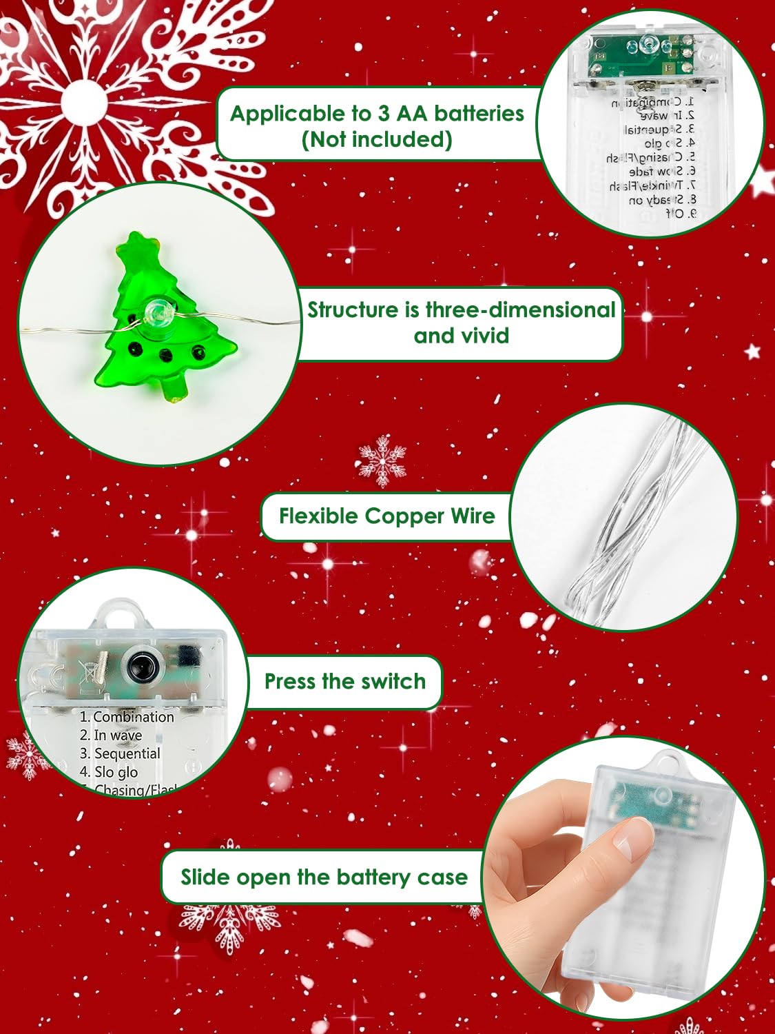 Christmas Decoration Lights  10Ft 30 Led Christmas Tree Snowflake Lucky Bag Fairy Lights Battery Operated With Remote  Twinkle String Light 8 Modes & Timer For Indoor Outdoor Xmas Party House Decor