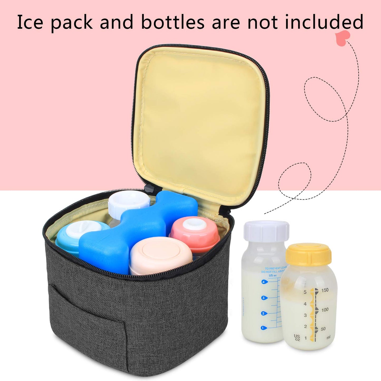 LUXJA Breastmilk Cooler Bag (Hold Four 5 Ounce Breastmilk Bottles), Leakproof Breast Milk Cooler for 4 or 5 Ounce Bottles (Bag Only), Black