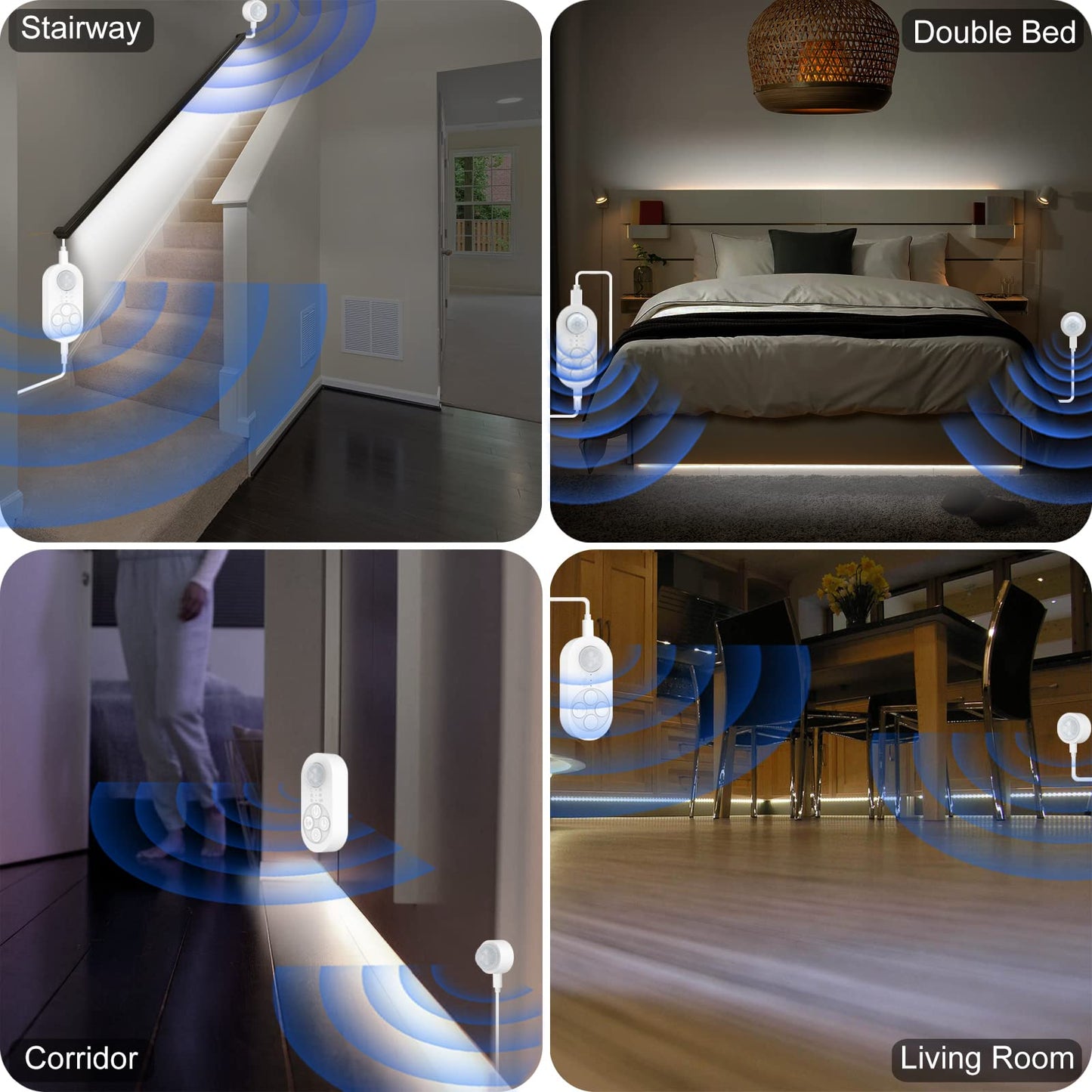 Goomeeya Dual Motion Sensor Led Stair Light Strip, 32.8Ft Warm White 3000K, Plug-In With Dimmer & Timer, Model Gd10Ww2, Copper
