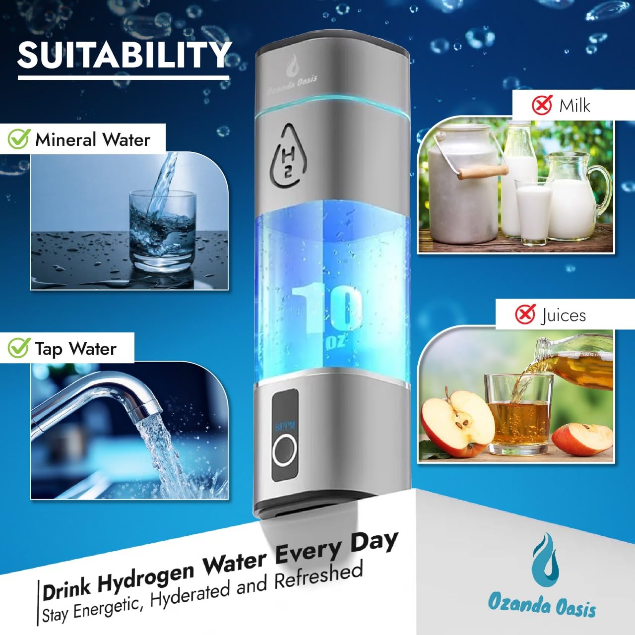 Hydrogen Water Bottle – 8000 PPB | Certified H2 Generator | SPE/PEM Cup with Platinum Electrodes & Dupont PEM • Portable USB Rechargeable 280 mL Hydrogen Generator for Drinking Water
