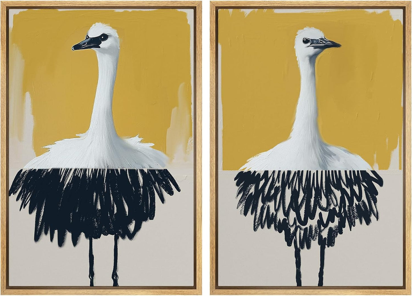 SIGNWIN Framed Canvas Print Wall Art Set Minimalist Crane Portrait Modern Bird Illustrations Modern Art Rustic Minimal for Living Room, Bedroom, Office - 16"x24"x2 Natural