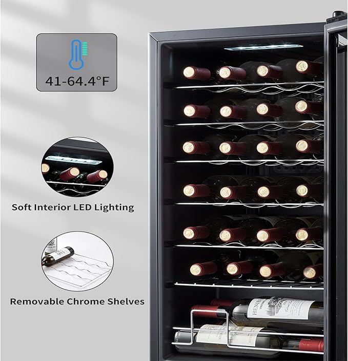 BODEGACOOLER 28 Bottle Mini Fridge for Home and Kitchen, Compressor Wine Cooler Refrigerator for Bedroom, Wine Cooler with Digital Temperature Control & Double-layer Glass Door for Wine, Champagne.