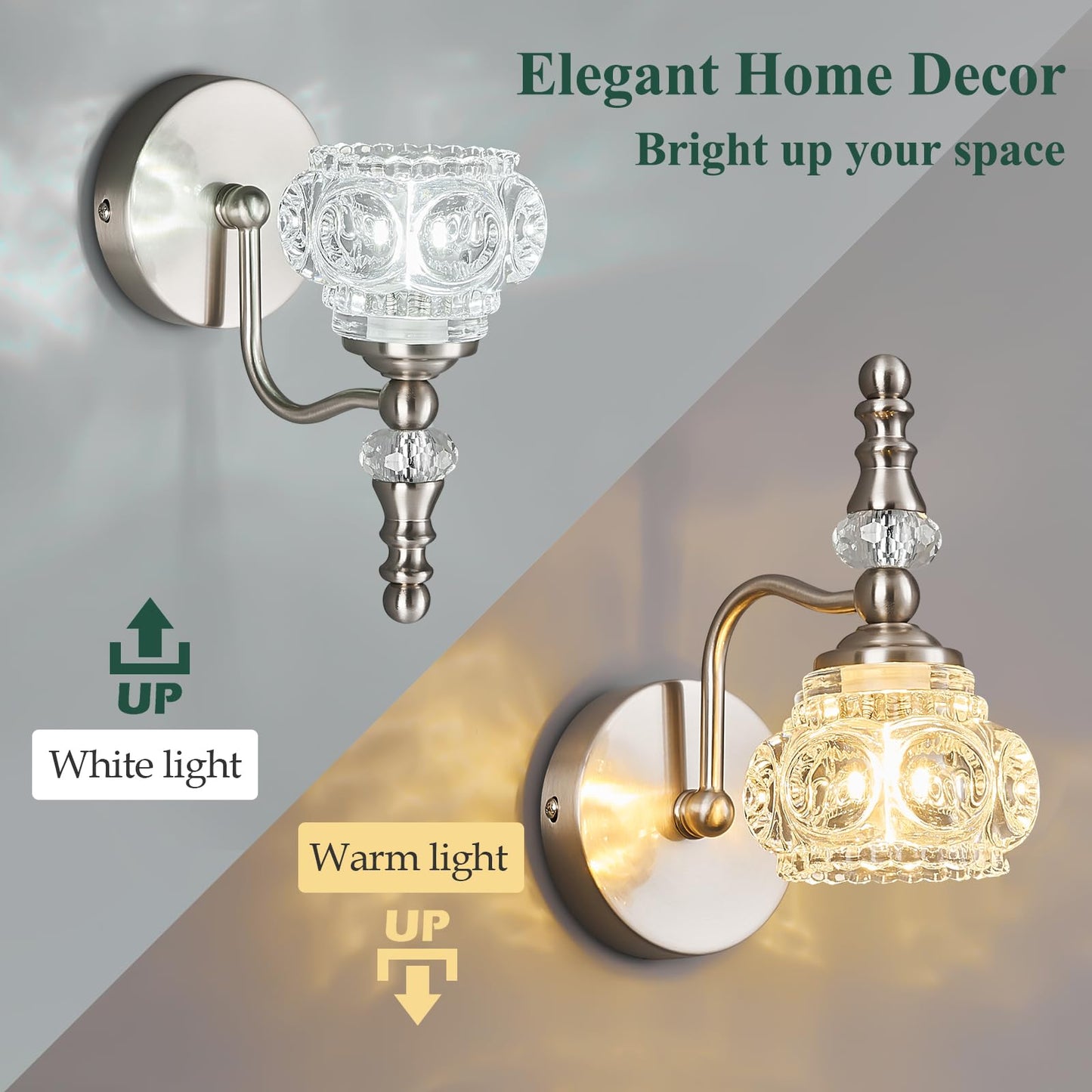 Lbsqj Modern Wall Sconce Set Of Two Indoor Wall Lamp Nickel Vintage Wall Sconces Glass Wall Light Bathroom Vanity Light Fixture Wall Mounted Room Sconce Wall Lighting