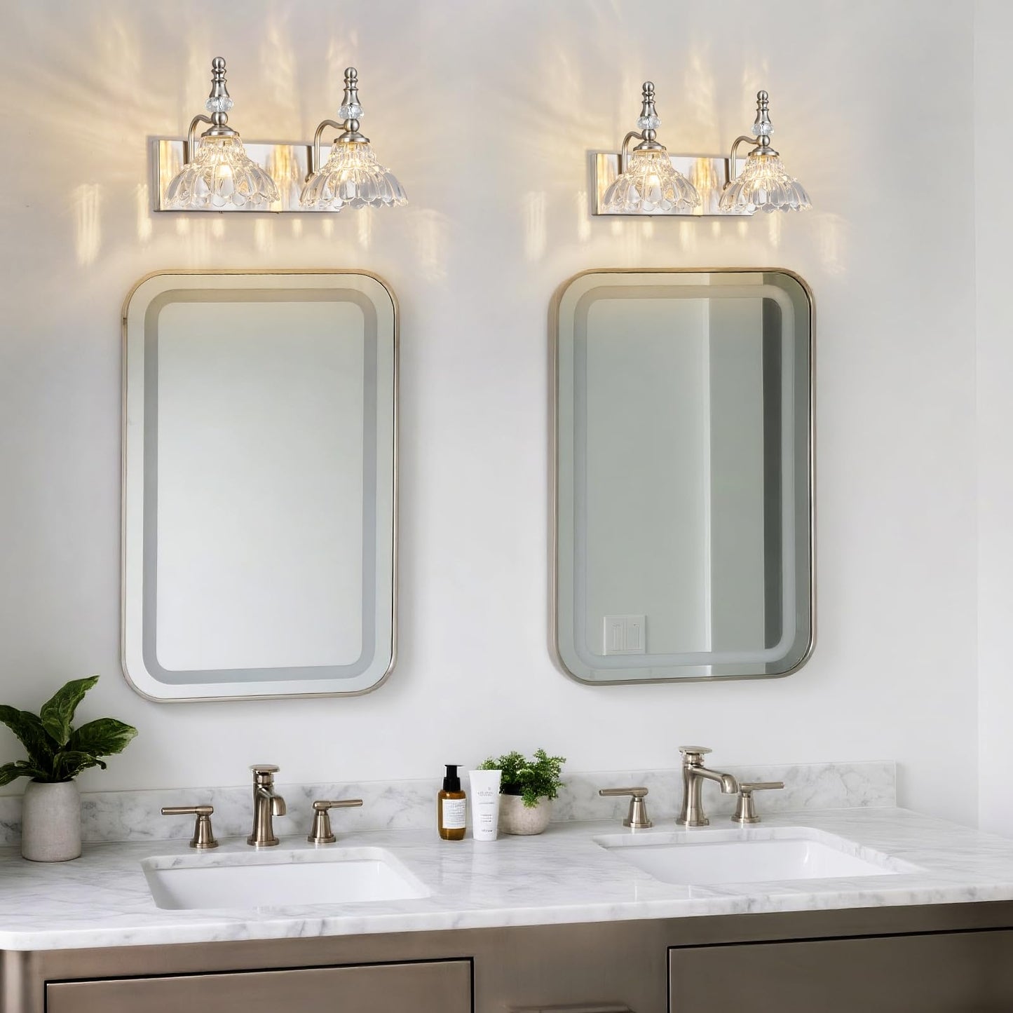Lbsqj Vintage Bathroom Vanity Light  2-Light Brushed Nickel Vanity Lighting Fixture With Flower Glass Shade  Bathroom Lighting Fixtures Over Mirror