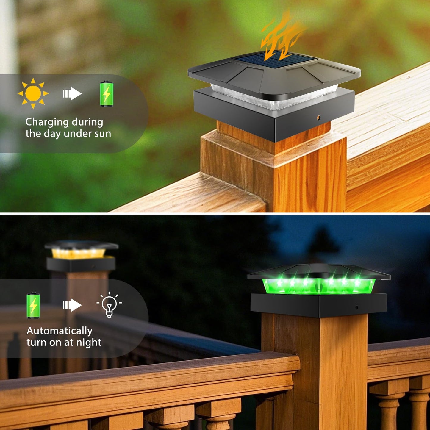 Peasur 2 Packs 4X4 Solar Post Lights Outdoor  Green & Warm White Led Fence Caps Light Waterproof  Wood & Vinyl Post Top Lighting For Deck Mailbox Railing Porch Outside