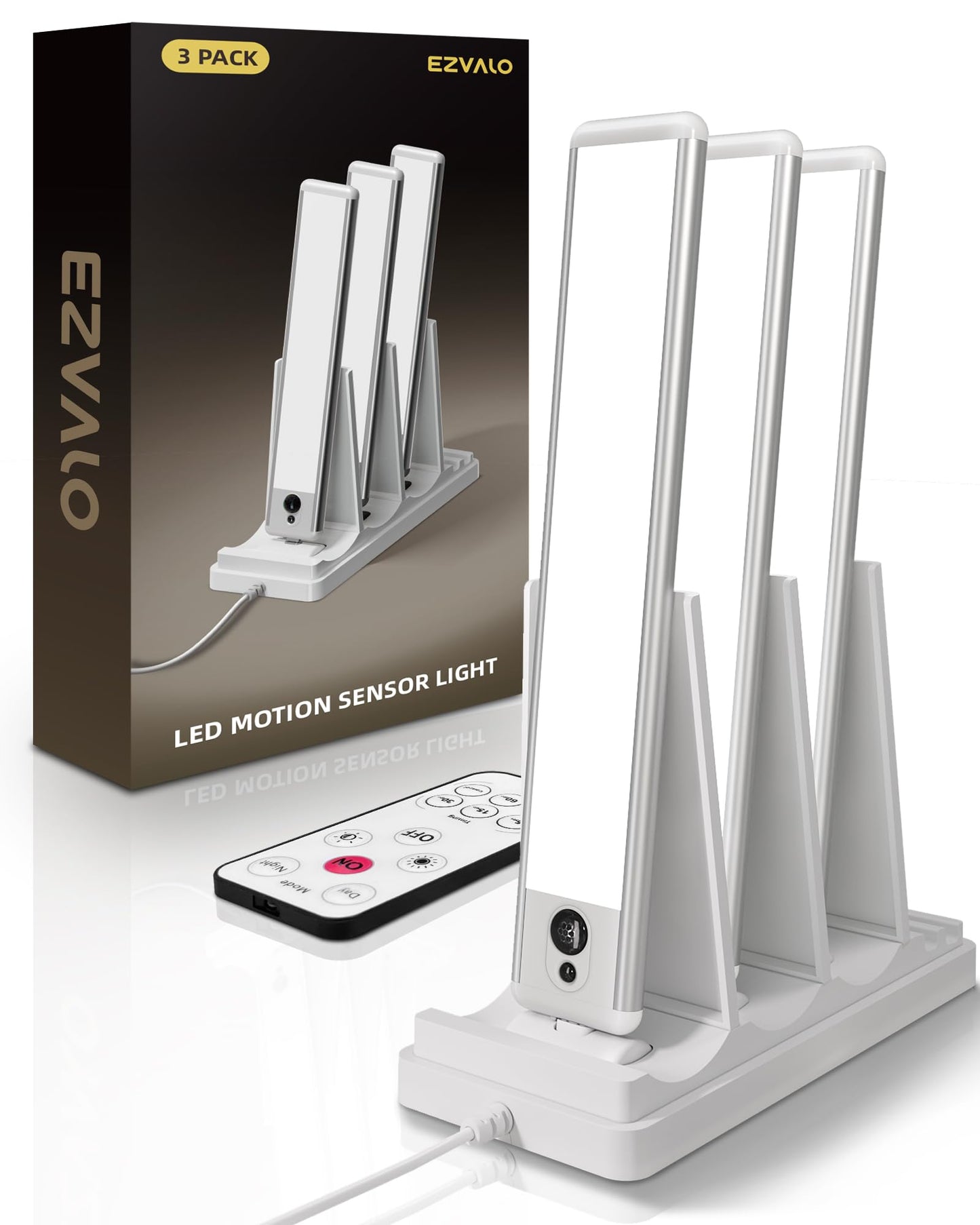 EZVALO Under Cabinet Lighting, Rechargeable Motion Sensor Light, Dimmable, 3 Pack with Charging Station, Cool White, Model 3c69b0f4-51ca-4