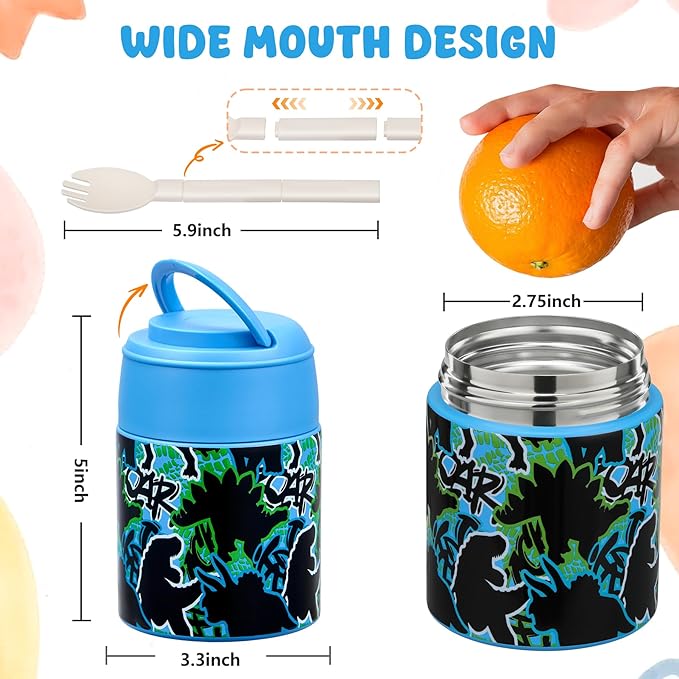 10oz Soup Thermo for Hot Food Kids Insulated Food Jar Container with Spoon Width Mouth Stainless Steel Leak Proof Thermo Lunch Box for School Travel