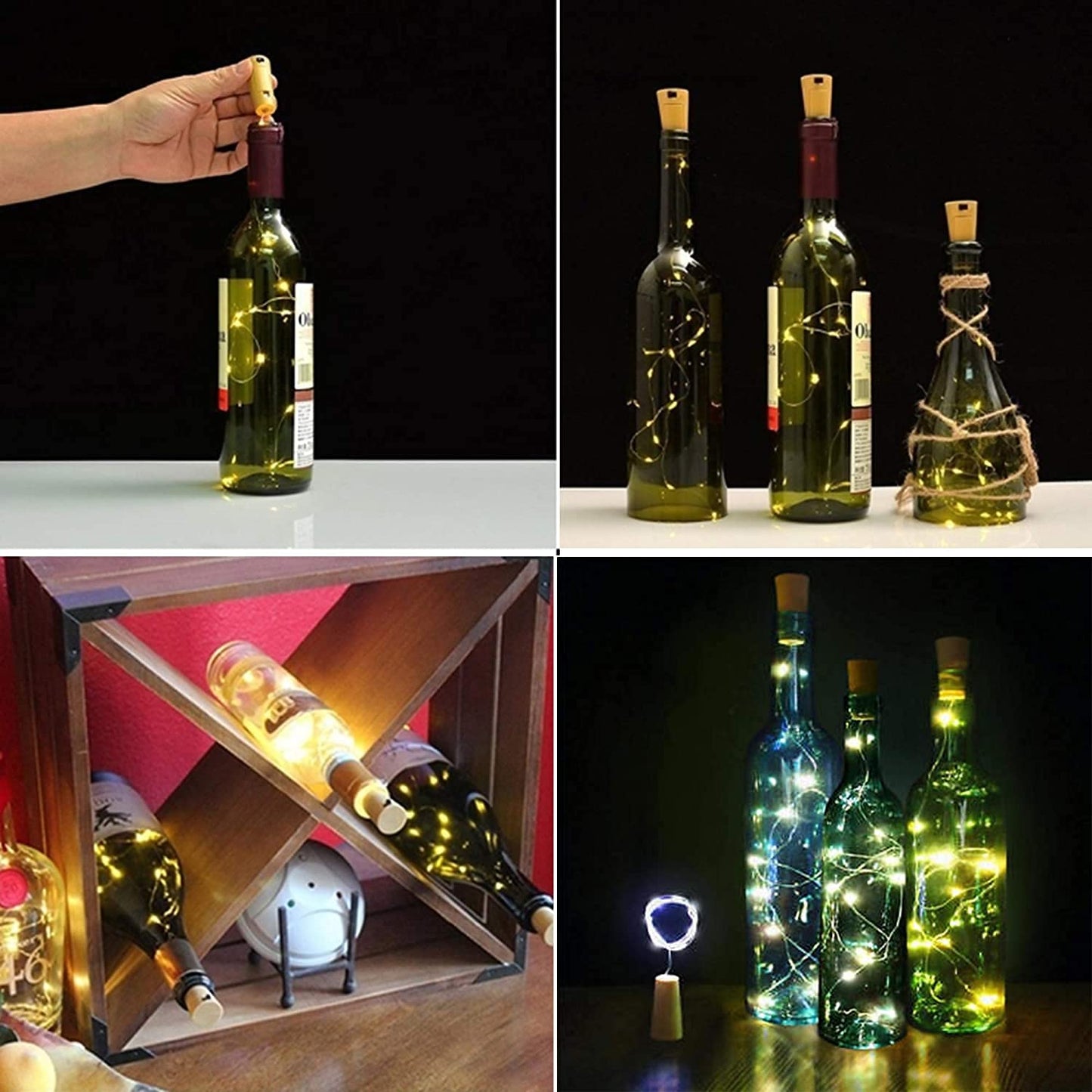 VOOKRY Wine Bottle Lights, 15 Pack, 20 LED, 6.5 ft Mini Copper Wire, Battery Operated, Warm White for DIY, Party, Wedding, Decoration