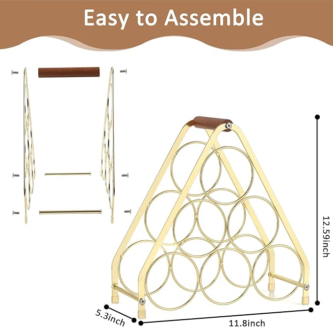 Countertop Wine Rack, 6 Bottle Wine Holder Wine Racks Countertop, Small Tabletop Wine Rack Shelf Metal Wine Storage, Gold Wine Rack Wine Organizer for Inside Cabinet Pantry Bar