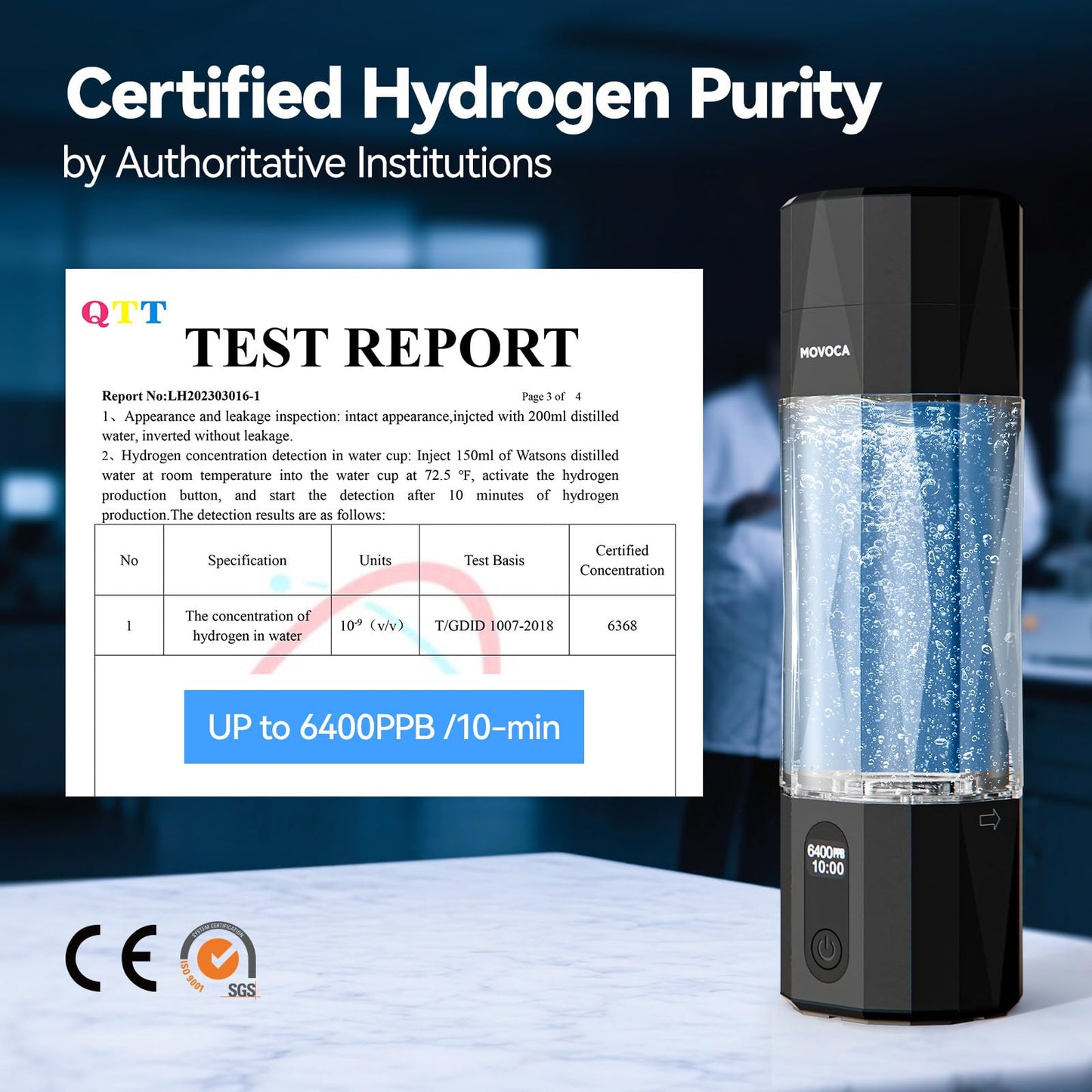 MOVOCA Upgrade Hydrogen Water Bottle, Up to 6400PPB Hydrogen Water Generator -SPE PEM Tech, 7 OZ Food-Grade PC Hydro Water Machine, Gifts for Husband, Wife, Family, Friends, Travel