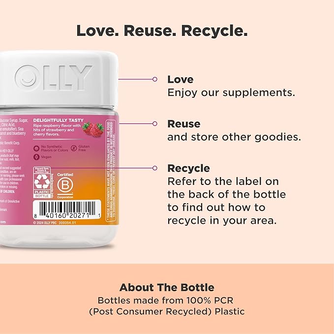 OLLY Focused Thinker Brainy Chews, Omega-3 ALA, Vitamins B6 & B12, Plus Thai Ginger Extract for Alertness, Concentration & Cognitive Performance Support, Vegetarian, Raspberry, 20 Count
