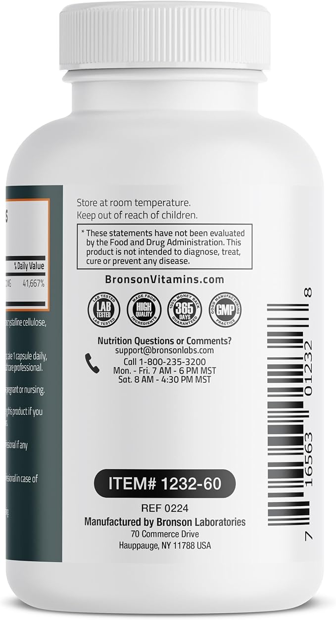 Bronson Vitamin B1 Extra Strength 500 MG High Potency Non-GMO, 60 Capsules