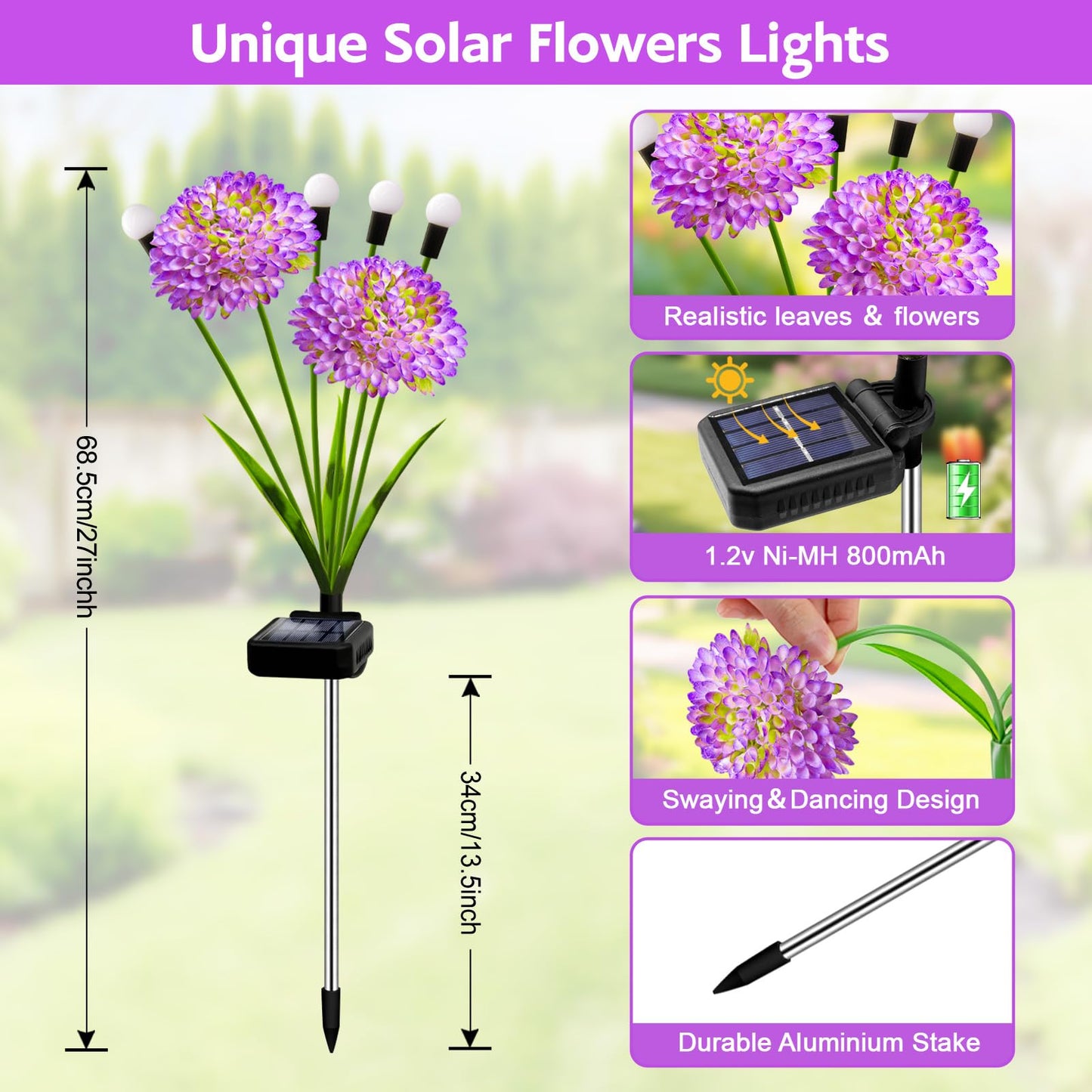 Solar Garden Lights  8 Pack Solar Purple Swaying Firefly Lights With Flowers  Waterproof Purple Halloween Flowers Light Outdoor For Garden Patio Yard Fall Decoration  Gifts For Women Mother S Day