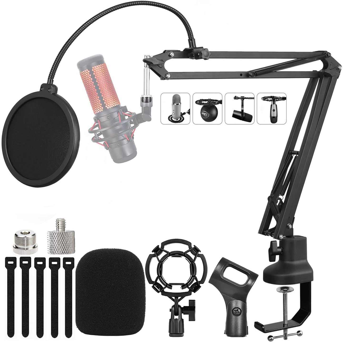 Luling Arts Boom Arm Suspension Mic Heavy Duty Microphone Arm For Blue Yeti, Hyperx Quadcast, Adjustable Boom Mic Stand Desk Wit