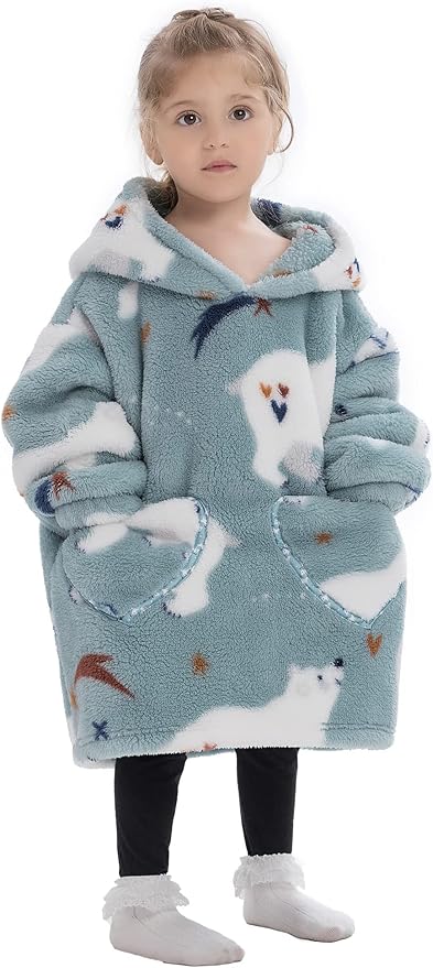 Pterygoid Wearable Blanket Hoodie for Kids,Toddler Oversized FLeece Hooded Sweatshirt with Pocket for Children Girls Boys