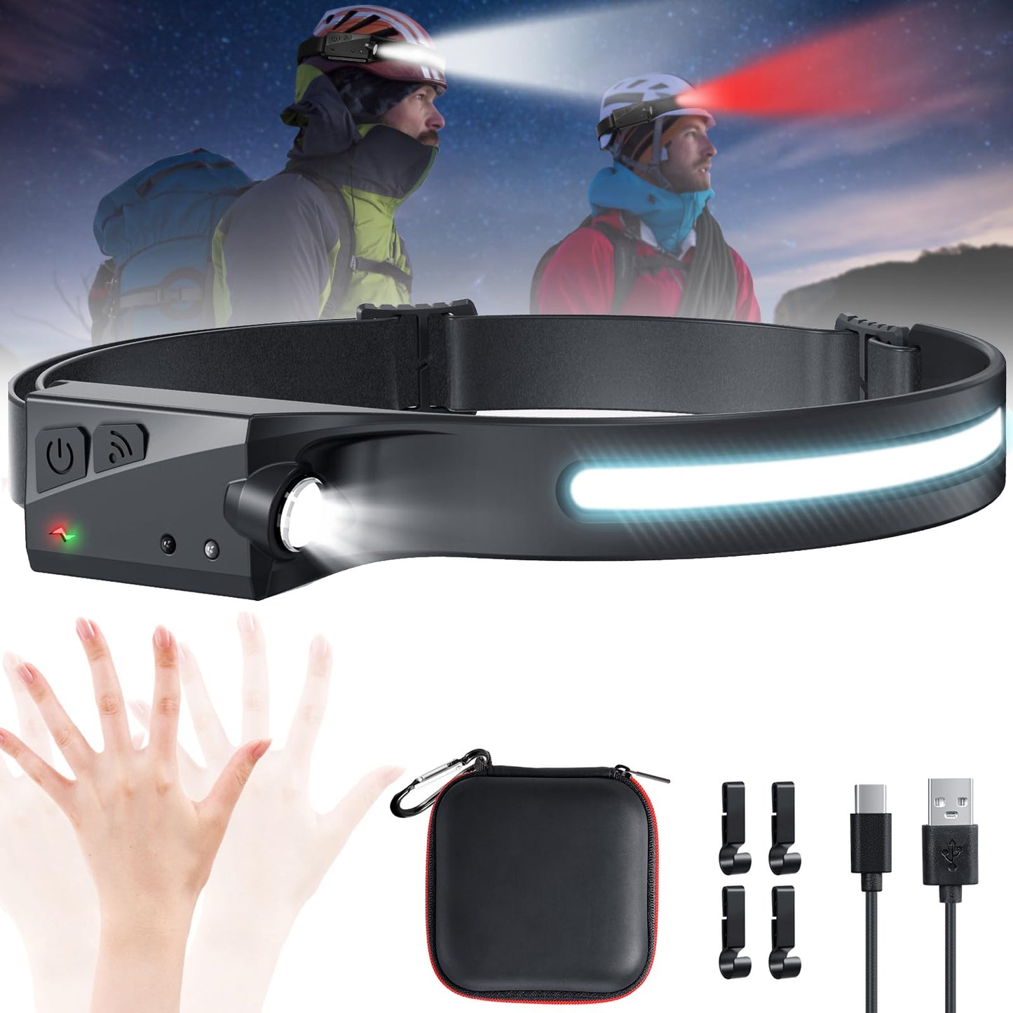 Xflyee Led Headlamp Rechargeable, 230° Wide Beam, 6 Modes, Ipx4 Waterproof, Deep Black, Model W678-3, Ideal For Outdoor Activities
