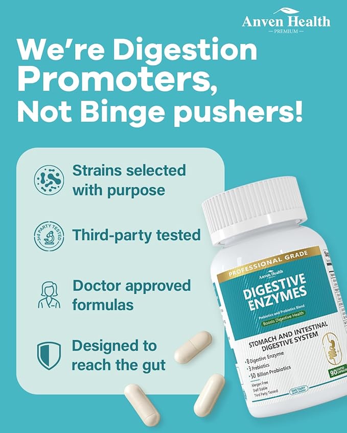Digestive Enzymes with Probiotics Prebiotics for Women Men - Multi Enzyme for Bloating Relief, Gas, Constipation, Digestive & Gut Health, Vegan & Non-GMO | 180 Capsules