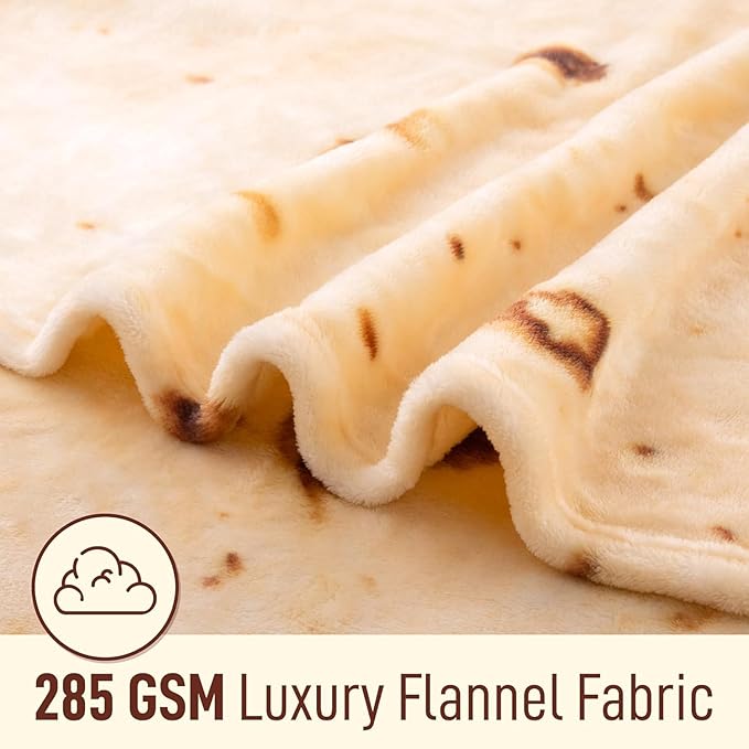 Zulay Giant Double Sided Tortilla Blanket with Tinfoil Packaging - Novelty Blanket for Adults & Kids - Soft Flannel Round Tortilla Blanket for Indoors, Outdoors, Travel, Home, 285 GSM - 71 Inches